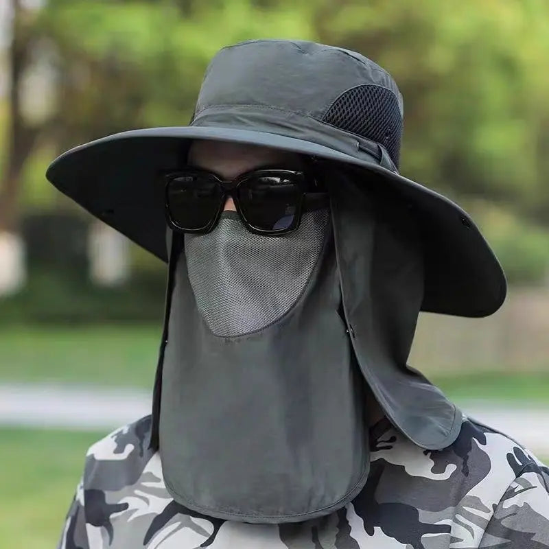 New Summer Men'S Sunhat Large Brim Mountaineering Hat Mask Fishing Hat Outdoor Sun Protection Detachable Sun Hat