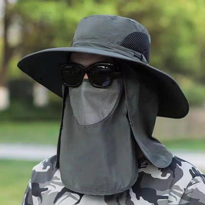 New Summer Men'S Sunhat Large Brim Mountaineering Hat Mask Fishing Hat Outdoor Sun Protection Detachable Sun Hat
