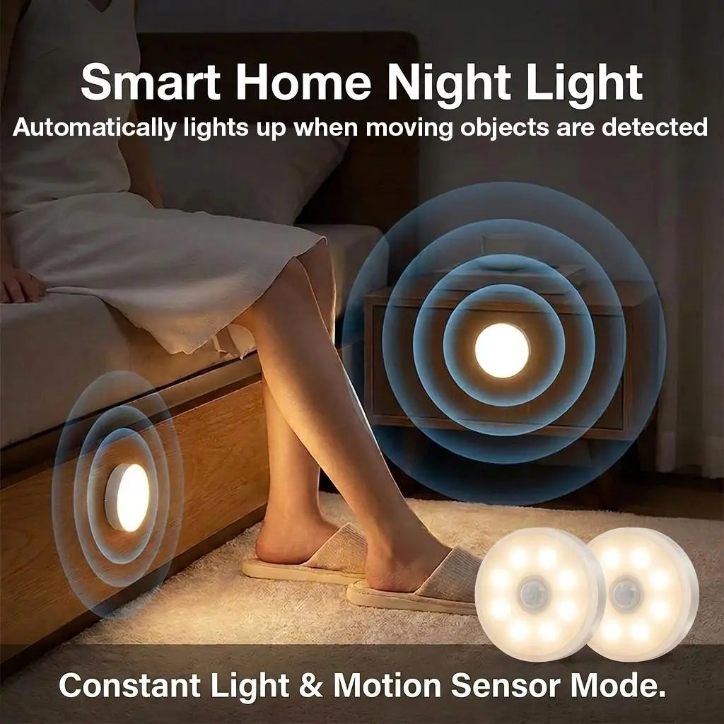 8 Leds Smart Motion Sensor Ninght Lihgt，Portable Motion-Sensor Light Indoor USB Rechargeable Automatic LED Lights for Stair, Closet, Hallway,Bed Room