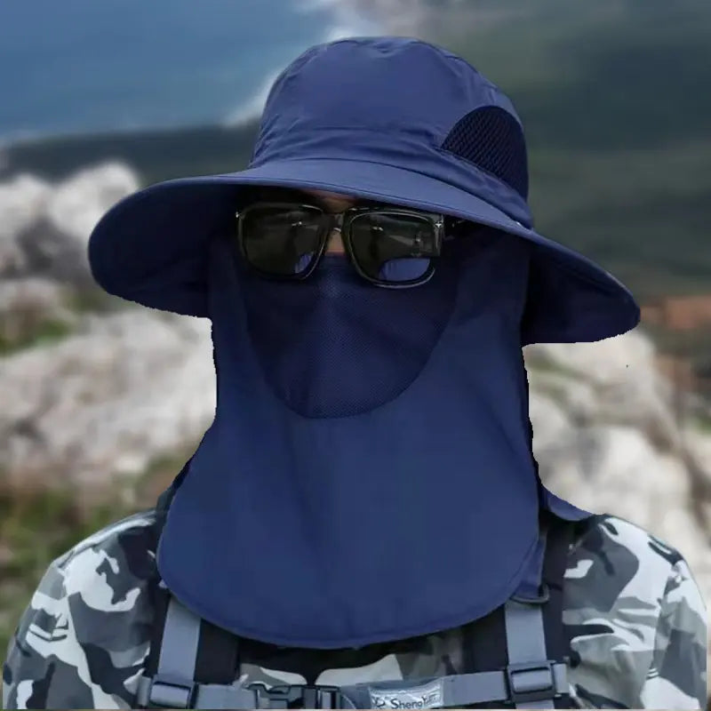 New Summer Men'S Sunhat Large Brim Mountaineering Hat Mask Fishing Hat Outdoor Sun Protection Detachable Sun Hat