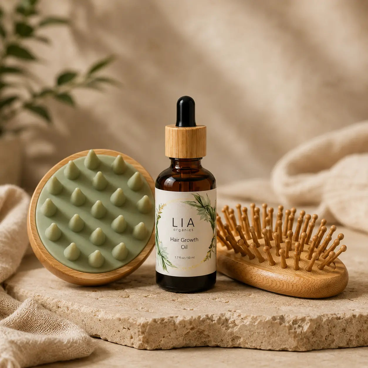 Hair Growth Oil 50ml with Scalp Massager and Brush Set