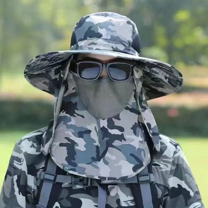 New Summer Men'S Sunhat Large Brim Mountaineering Hat Mask Fishing Hat Outdoor Sun Protection Detachable Sun Hat