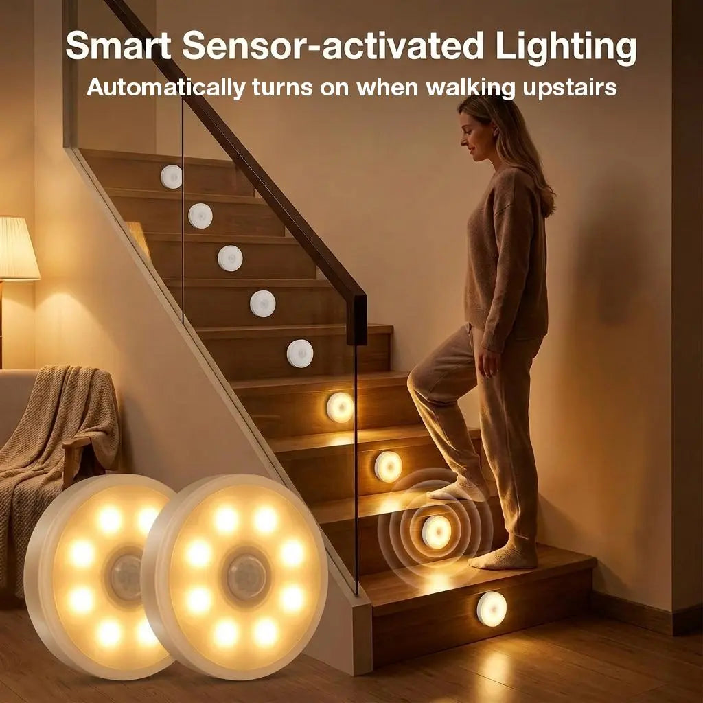 8 Leds Smart Motion Sensor Ninght Lihgt，Portable Motion-Sensor Light Indoor USB Rechargeable Automatic LED Lights for Stair, Closet, Hallway,Bed Room