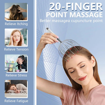 Head Massager Scalp, Electric Scalp Massager with 20 Metal Fingers – Head Scratcher & Hair Massage Tool, Waterproof Relaxation Device for Men and Women