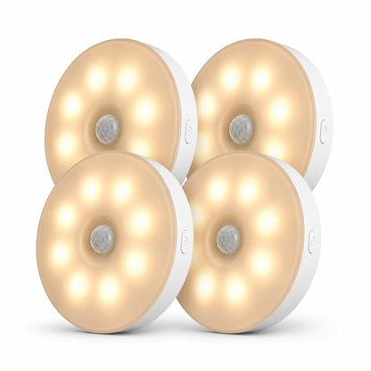 8 Leds Smart Motion Sensor Ninght Lihgt，Portable Motion-Sensor Light Indoor USB Rechargeable Automatic LED Lights for Stair, Closet, Hallway,Bed Room