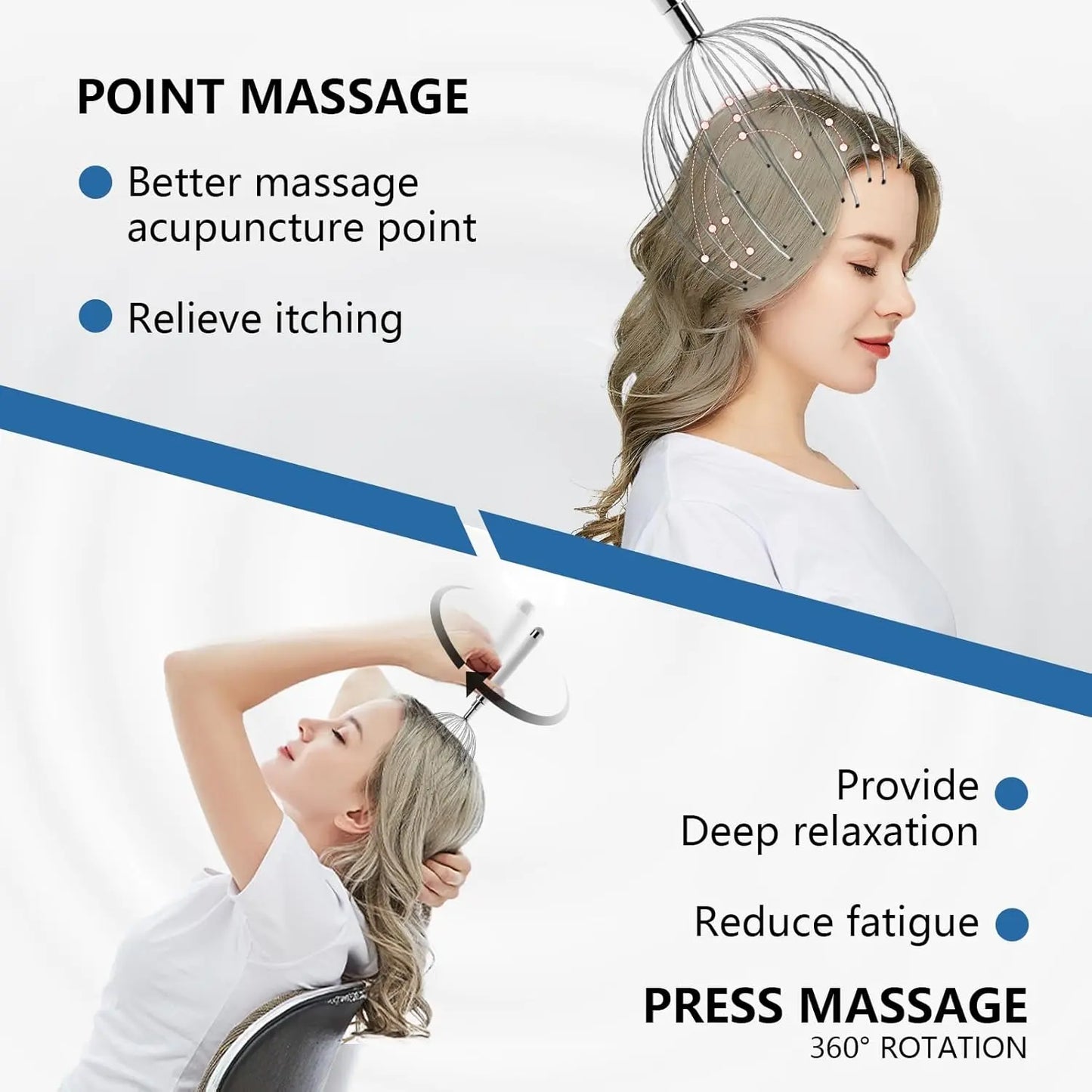 Head Massager Scalp, Electric Scalp Massager with 20 Metal Fingers – Head Scratcher & Hair Massage Tool, Waterproof Relaxation Device for Men and Women