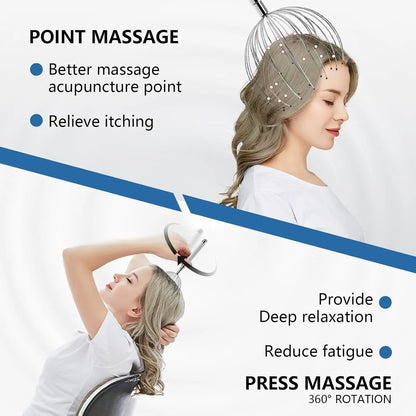 Head Massager Scalp, Electric Scalp Massager with 20 Metal Fingers – Head Scratcher & Hair Massage Tool, Waterproof Relaxation Device for Men and Women