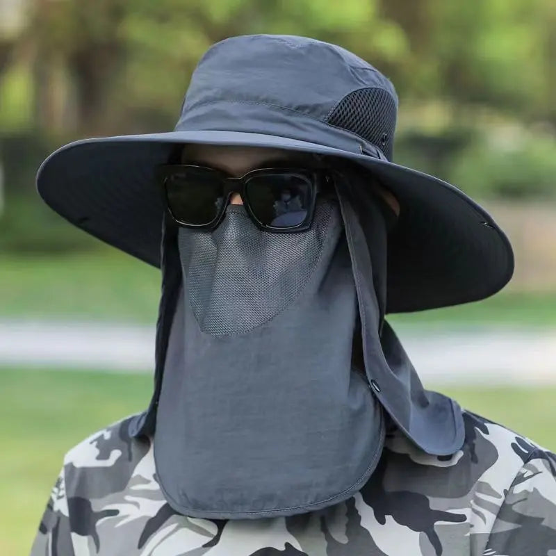 New Summer Men'S Sunhat Large Brim Mountaineering Hat Mask Fishing Hat Outdoor Sun Protection Detachable Sun Hat