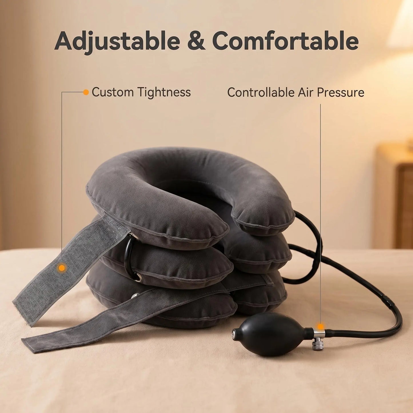 Inflatable Cervical Neck Traction Device - Adjustable Neck Stretcher Brace for Immediate Pain Relief and Home Decompression Therapy