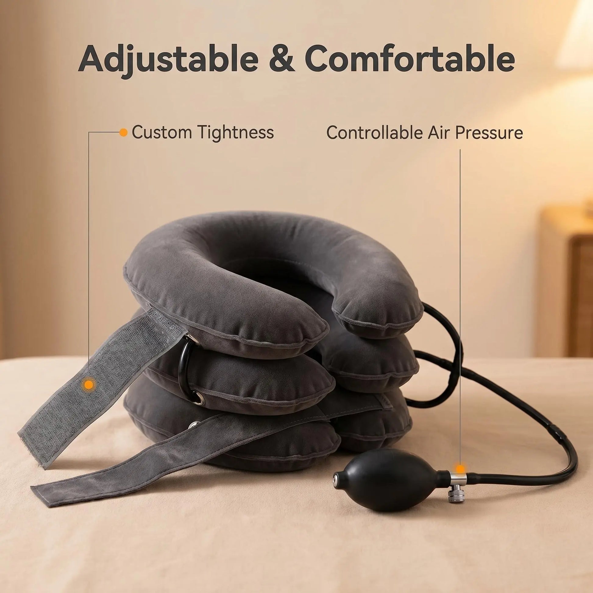 Inflatable Cervical Neck Traction Device - Adjustable Neck Stretcher Brace for Immediate Pain Relief and Home Decompression Therapy