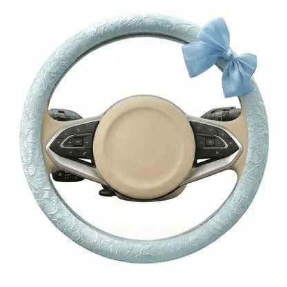 Lace Steering Wheel Cover 15 Inch Diameter Elegant Black with Large Cute Bow-Knot Design Aesthetic Car Interior Decoration Non-Slip Universal Fit for Women Men