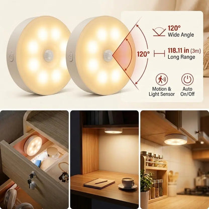 8 Leds Smart Motion Sensor Ninght Lihgt，Portable Motion-Sensor Light Indoor USB Rechargeable Automatic LED Lights for Stair, Closet, Hallway,Bed Room