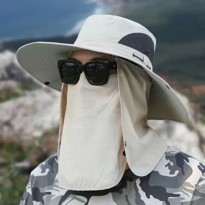 New Summer Men'S Sunhat Large Brim Mountaineering Hat Mask Fishing Hat Outdoor Sun Protection Detachable Sun Hat