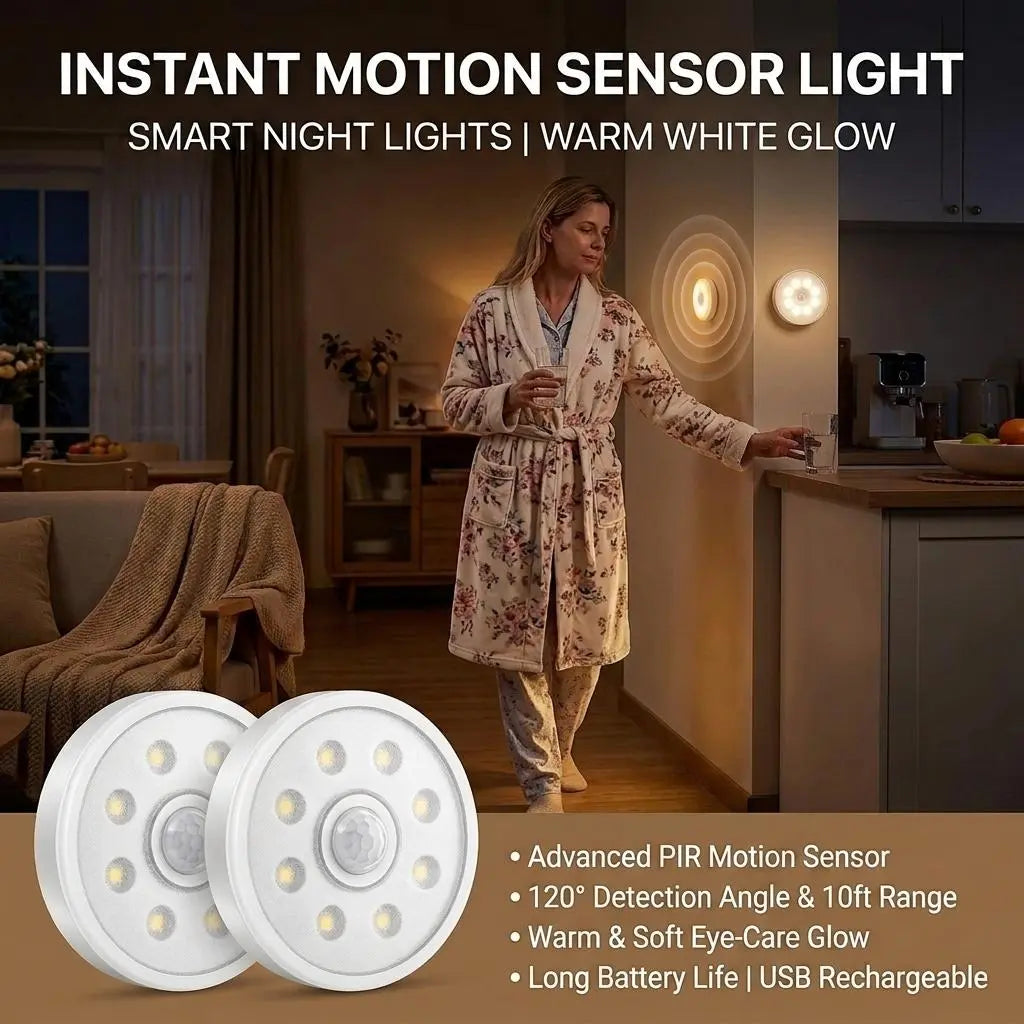 8 Leds Smart Motion Sensor Ninght Lihgt，Portable Motion-Sensor Light Indoor USB Rechargeable Automatic LED Lights for Stair, Closet, Hallway,Bed Room