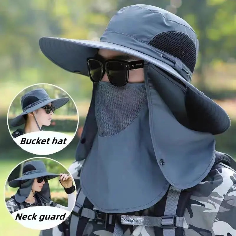 New Summer Men'S Sunhat Large Brim Mountaineering Hat Mask Fishing Hat Outdoor Sun Protection Detachable Sun Hat