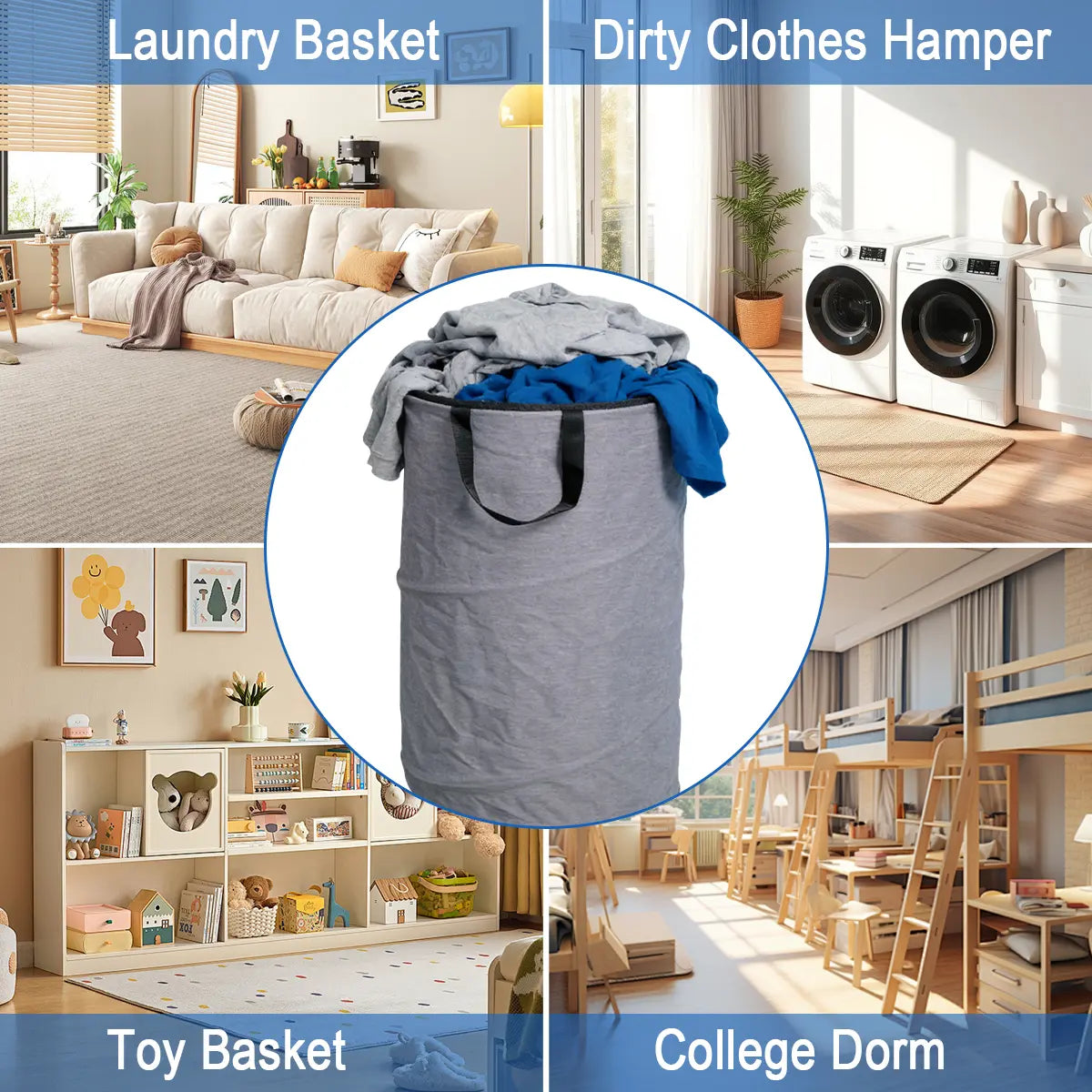 30-Gallon (109L) Collapsible Laundry Baskets - Foldable Pop-Up Hampers with Reinforced Handles for Home, Dormitory, and Travel Storage Solutions