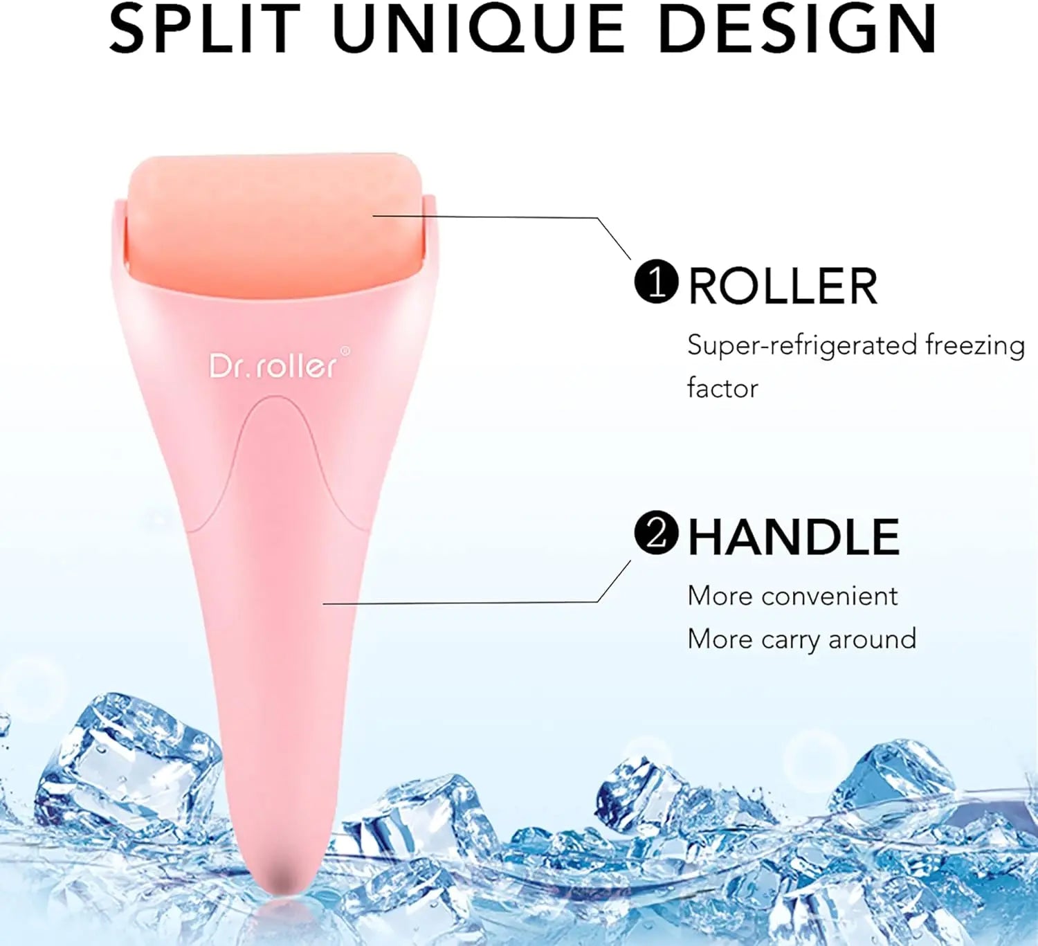 Silicone Pink Ice Roller for Face and Eye - Facial Massage Tool for Pain Relief and Puffiness Reduction