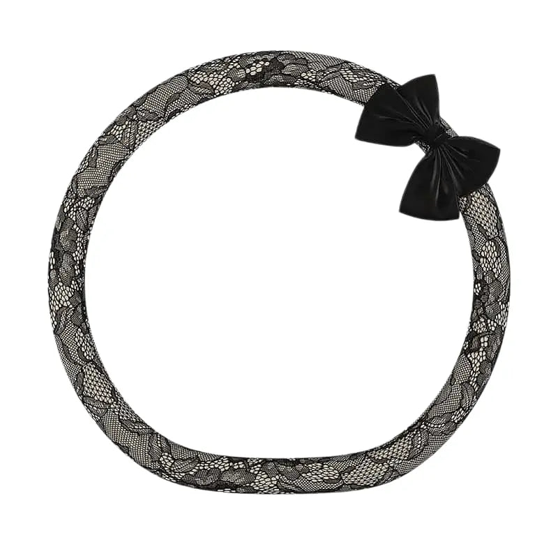 Lace Steering Wheel Cover 15 Inch Diameter Elegant Black with Large Cute Bow-Knot Design Aesthetic Car Interior Decoration Non-Slip Universal Fit for Women Men