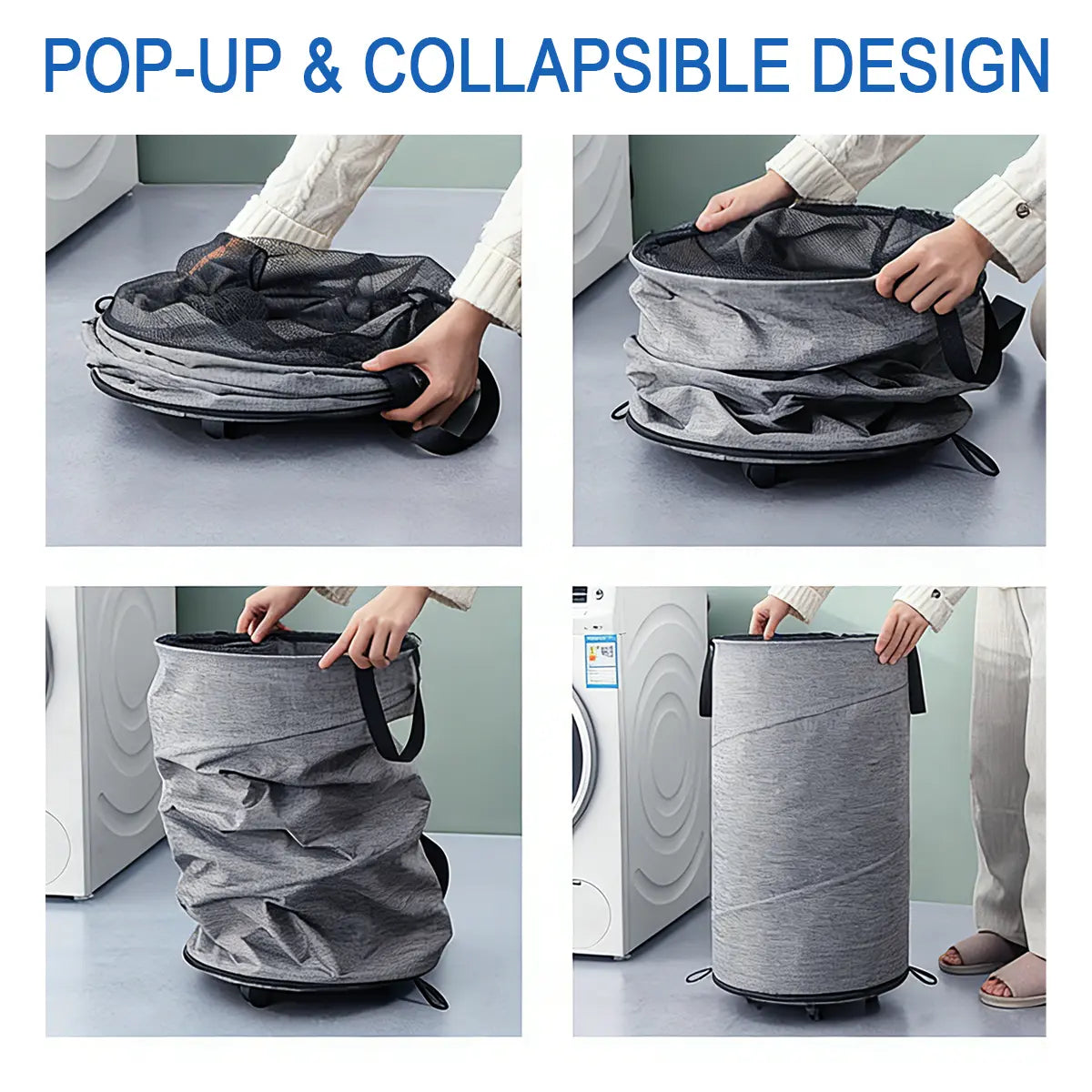 30-Gallon (109L) Collapsible Laundry Baskets - Foldable Pop-Up Hampers with Reinforced Handles for Home, Dormitory, and Travel Storage Solutions