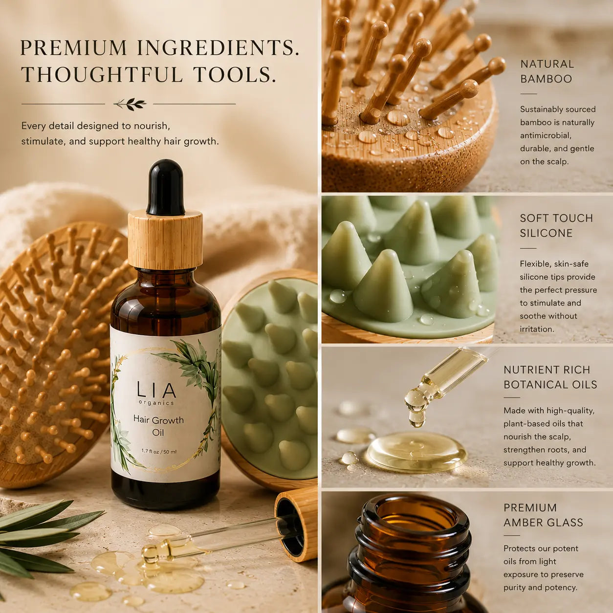 Hair Growth Oil 50ml with Scalp Massager and Brush Set