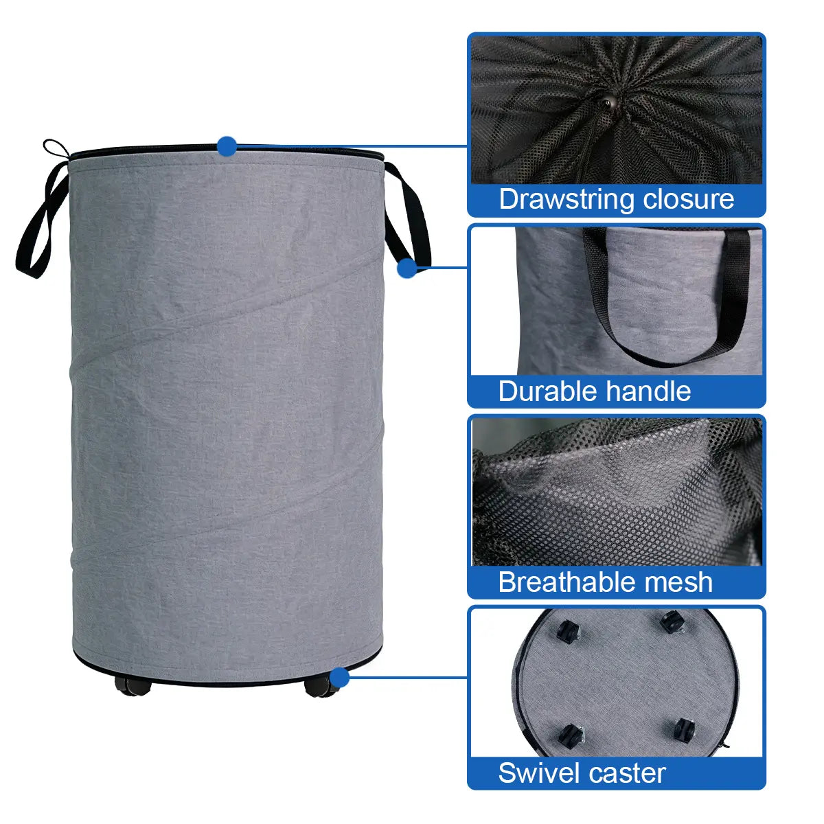 30-Gallon (109L) Collapsible Laundry Baskets - Foldable Pop-Up Hampers with Reinforced Handles for Home, Dormitory, and Travel Storage Solutions