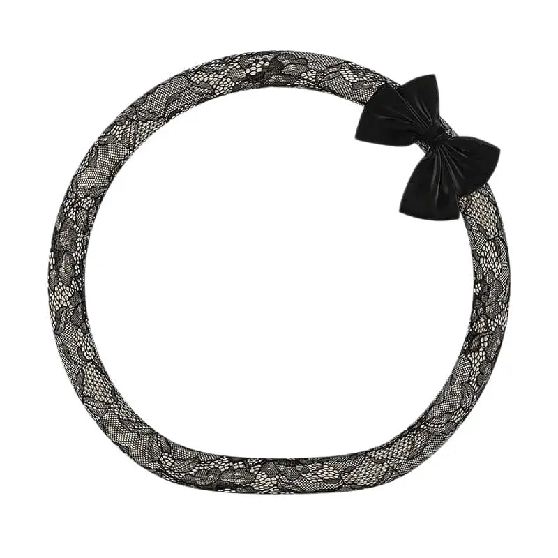 Lace Steering Wheel Cover 15 Inch Diameter Elegant Black with Large Cute Bow-Knot Design Aesthetic Car Interior Decoration Non-Slip Universal Fit for Women Men