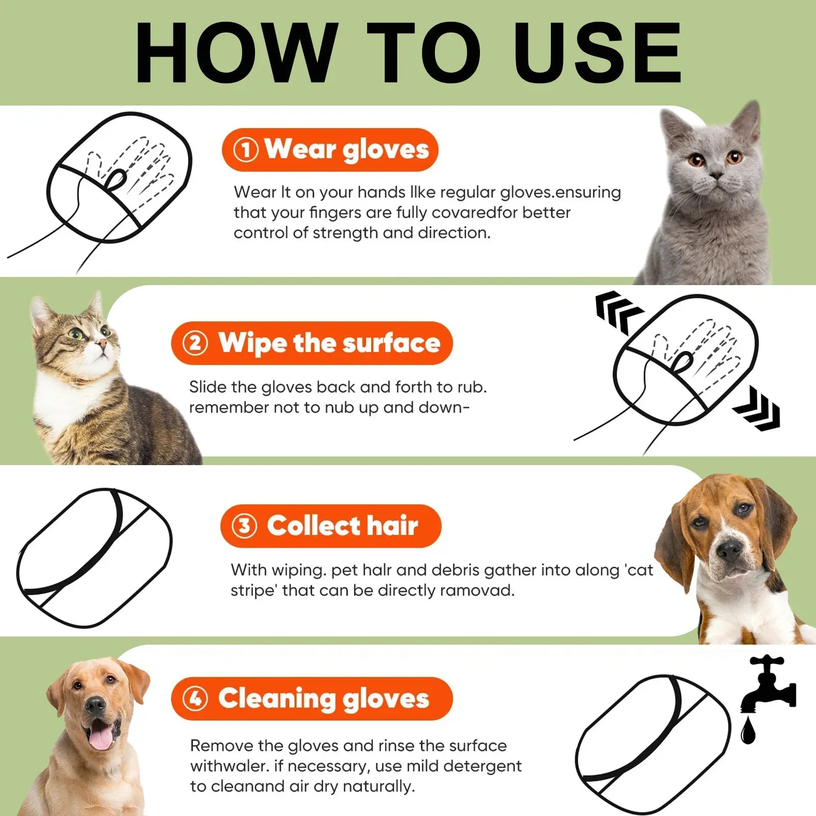 Upgraded Electrostatic Pet Grooming Gloves - Reusable Cat & Dog Hair Remover for Bed, Cat Bed, Scratcher, Cat Tree, Couch, Furniture, Carpet, Premium Cleaning Mitt for Multi-Pet Households Portable Pet Hair Removal Roller,Pet Furremoval Double-Sided